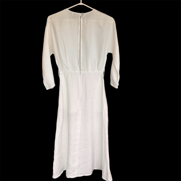 Wilfred Tavin Classy Linen Blend Midi Dress 3/4 Sleeves Crew Neck White Size XXS - Picture 4 of 17